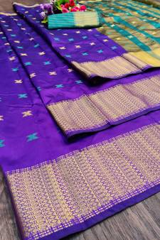 Purple woven jacquard saree with blouse