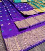 Purple woven jacquard saree with blouse