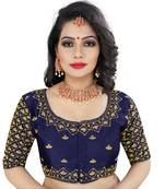 Dark blue art silk embroidery readymade blouse