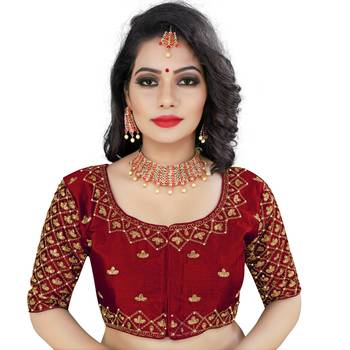 Maroon art silk embroidery readymade blouse 1