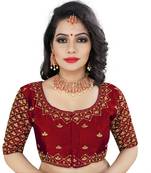 Maroon art silk embroidery readymade blouse