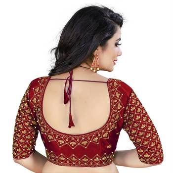 Maroon art silk embroidery readymade blouse 2