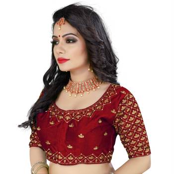 Maroon art silk embroidery readymade blouse 3