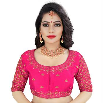 Pink art silk embroidery readymade blouse 1