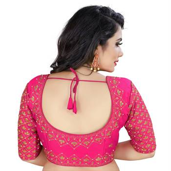 Pink art silk embroidery readymade blouse 2