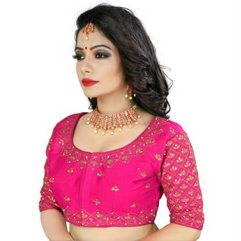 Pink art silk embroidery readymade blouse 3