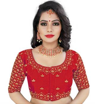 Red art silk embroidery readymade blouse 1
