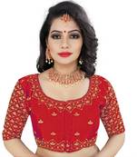 Red art silk embroidery readymade blouse