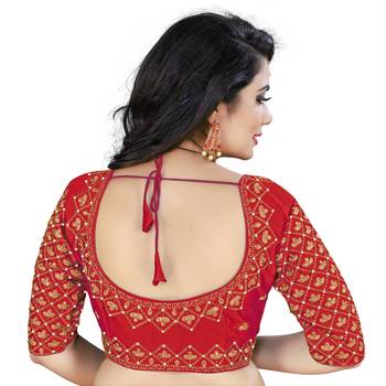 Red art silk embroidery readymade blouse 2
