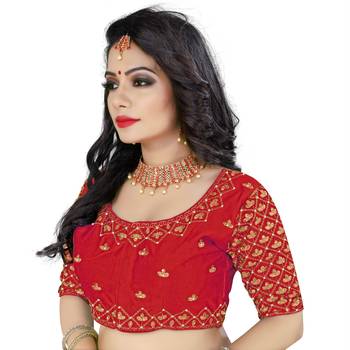 Red art silk embroidery readymade blouse 3