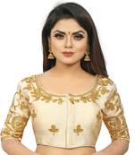 White art silk embroidery readymade blouse