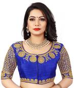 Blue art silk embroidery readymade blouse