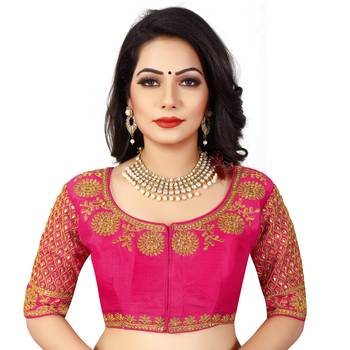 pink art silk embroidery readymade blouse 1