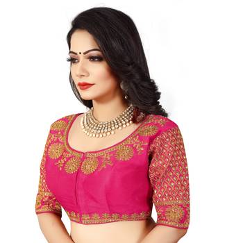 pink art silk embroidery readymade blouse 3