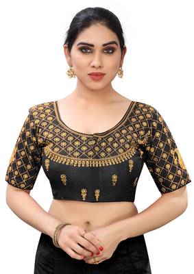 Black art silk embroidery readymade blouse 1