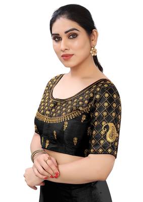 Black art silk embroidery readymade blouse 3