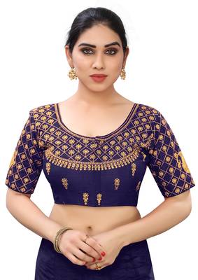 Dark blue art silk embroidery readymade blouse 1