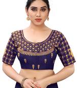 Dark blue art silk embroidery readymade blouse