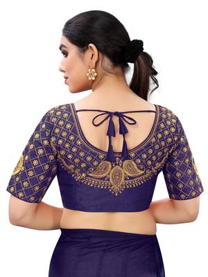 Dark blue art silk embroidery readymade blouse 2