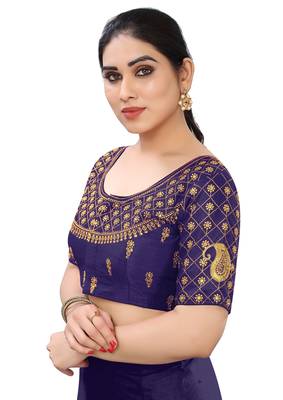 Dark blue art silk embroidery readymade blouse 3