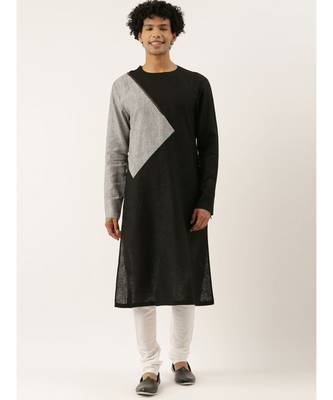 Black Grey Checkered Linen Kurta set 1