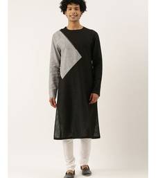 Black Grey Checkered Linen Kurta set