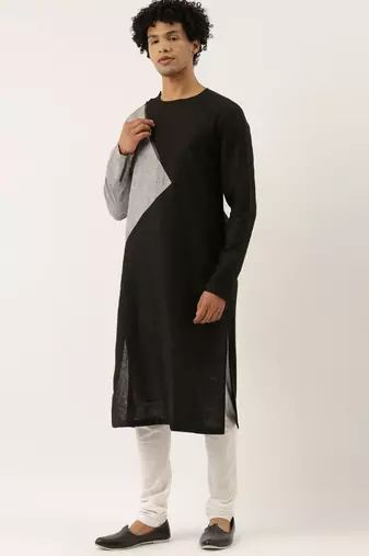 Black Grey Checkered Linen Kurta set