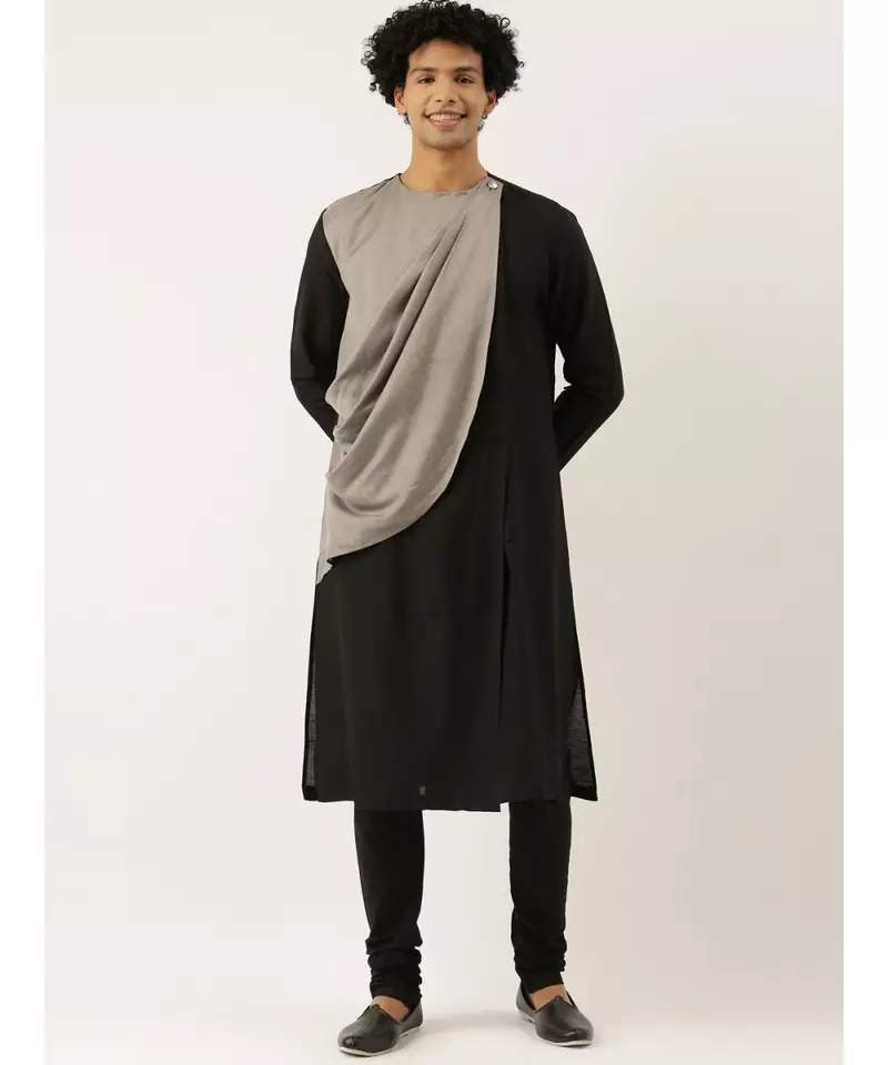 Black Grey Drape Kurta Set