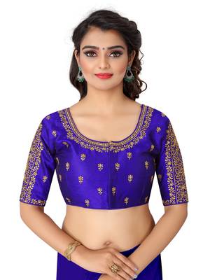 Blue art silk embroidery readymade blouse 1