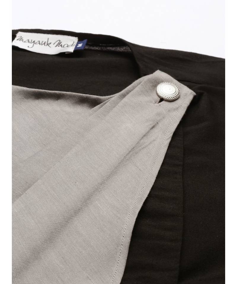 Black Grey Drape Kurta Set
