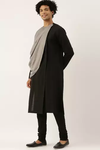 Black Grey Drape Kurta Set