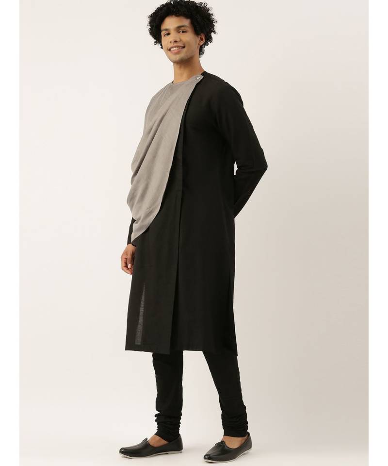 Black Grey Drape Kurta Set