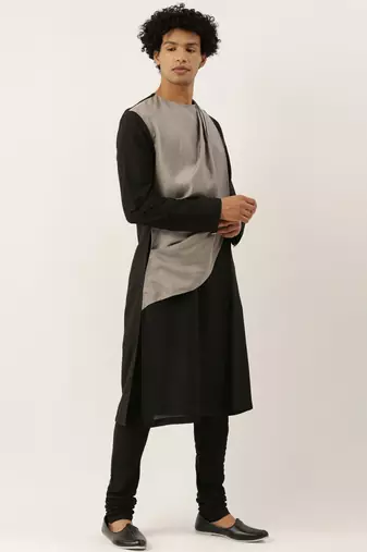 Black Grey Drape Kurta Set