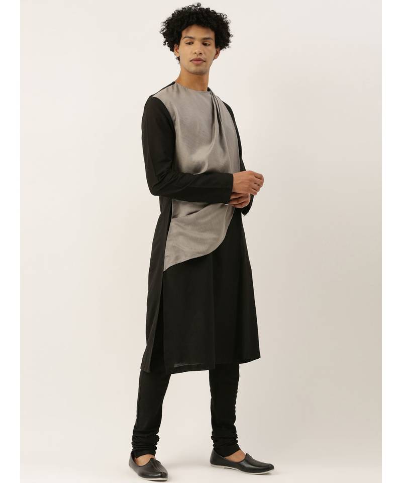 Black Grey Drape Kurta Set