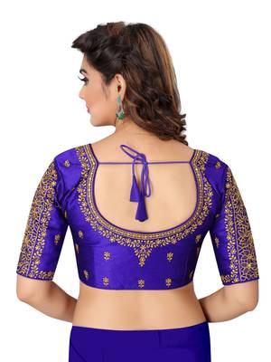 Blue art silk embroidery readymade blouse 2