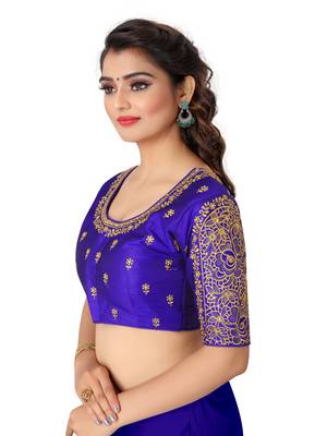 Blue art silk embroidery readymade blouse 3