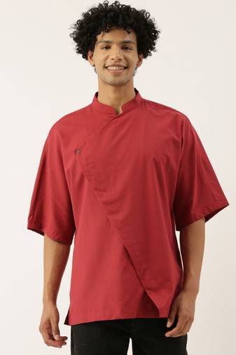 Red Stylish Malai Cotton Short Kurta