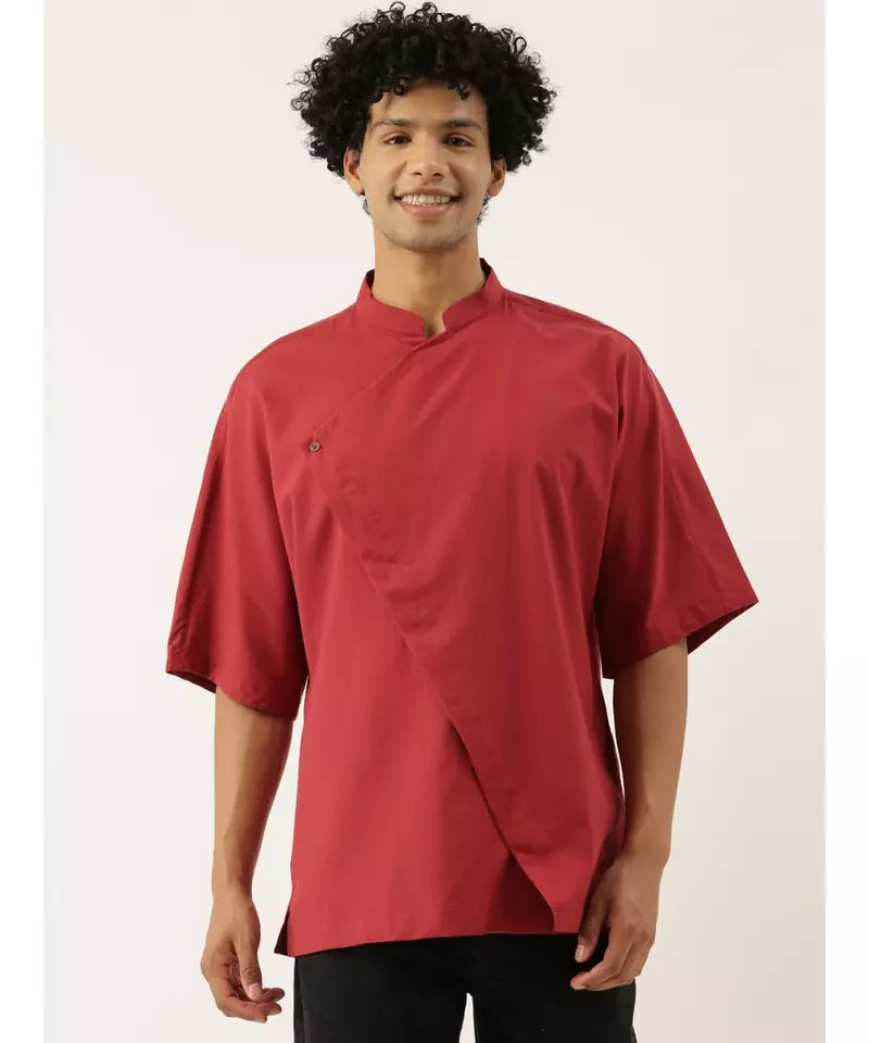 Red Stylish Malai Cotton Short Kurta