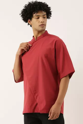 Red Stylish Malai Cotton Short Kurta