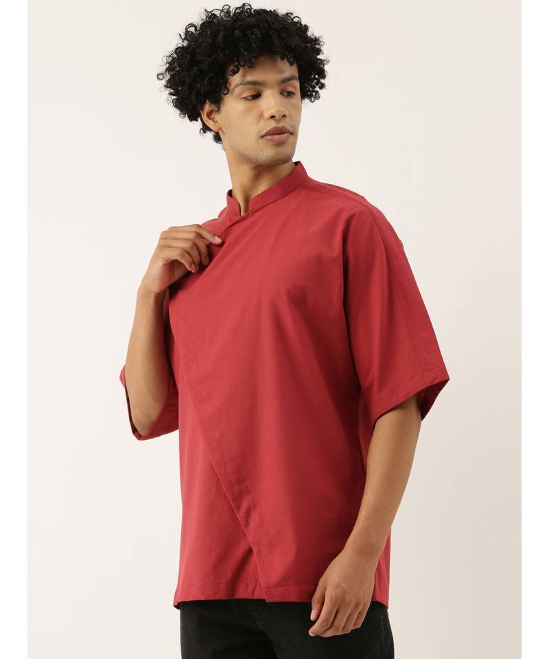 Red Stylish Malai Cotton Short Kurta