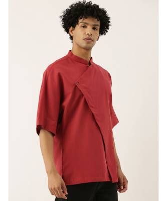 Red Stylish Malai Cotton Short Kurta 4