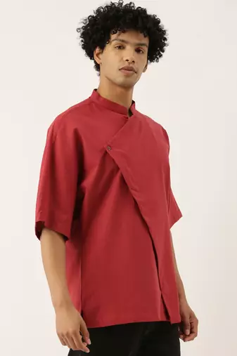Red Stylish Malai Cotton Short Kurta