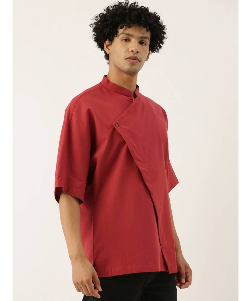 Red Stylish Malai Cotton Short Kurta