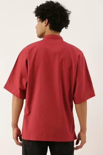 Red Stylish Malai Cotton Short Kurta