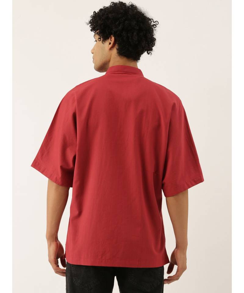 Red Stylish Malai Cotton Short Kurta