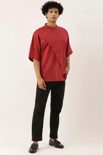 Red Stylish Malai Cotton Short Kurta