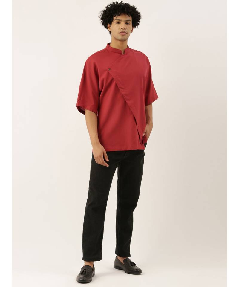 Red Stylish Malai Cotton Short Kurta