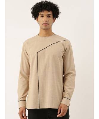 Beige Blue Malai Cotton Short Kurta 1