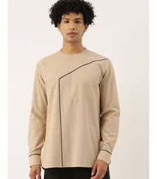 Beige Blue Malai Cotton Short Kurta