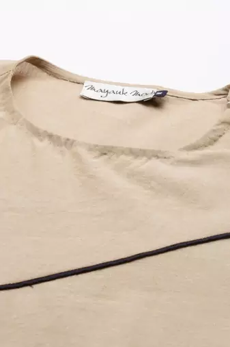 Beige Blue Malai Cotton Short Kurta
